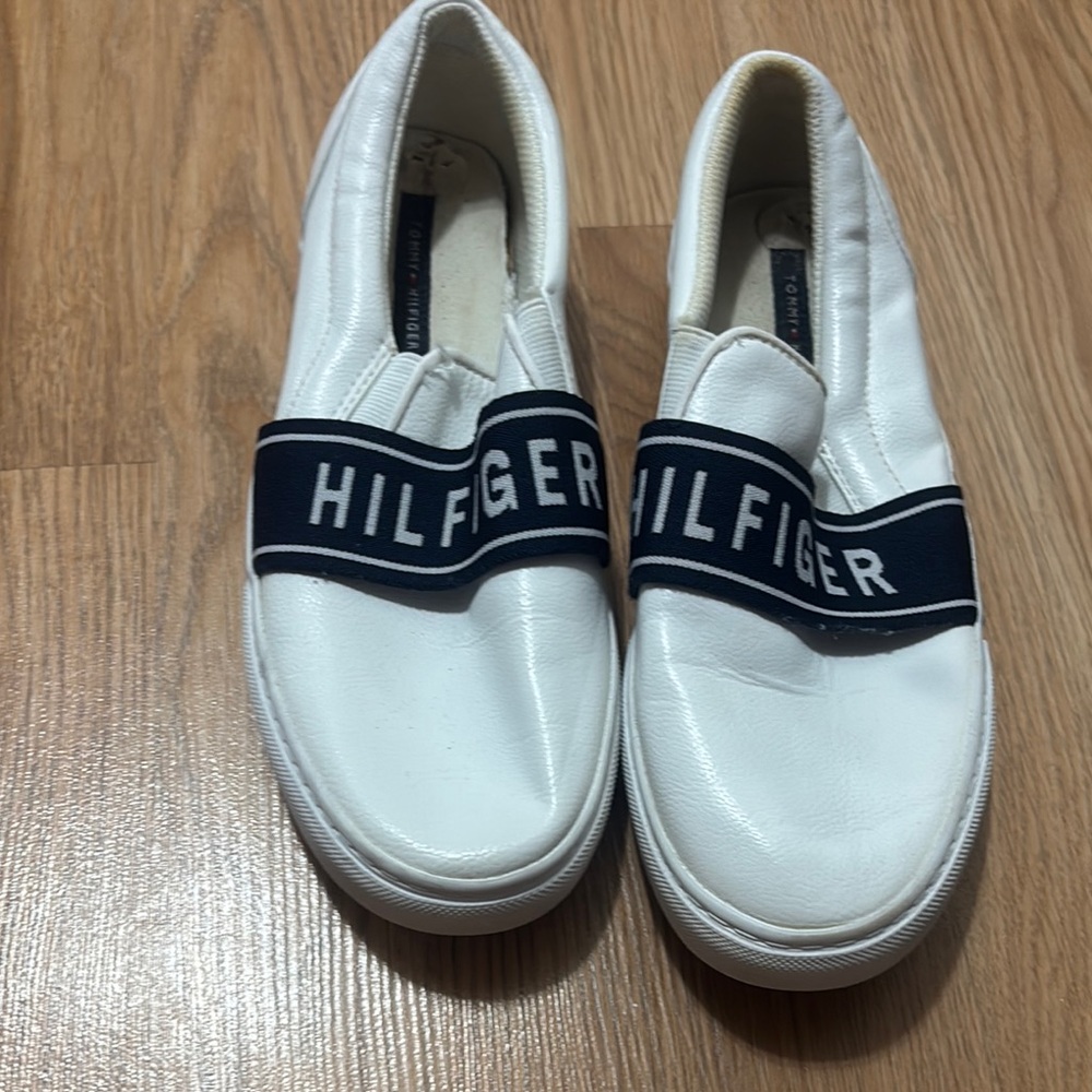 Tommy‎ Hilfiger White Slip-On Shoes with Navy Strap
